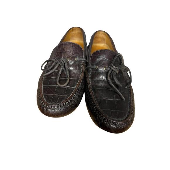 Cole Haan Air Grant Croc Leather Driving Shoes Men’s 7 Dk Brown Slip On Loafers - Picture 2 of 6
